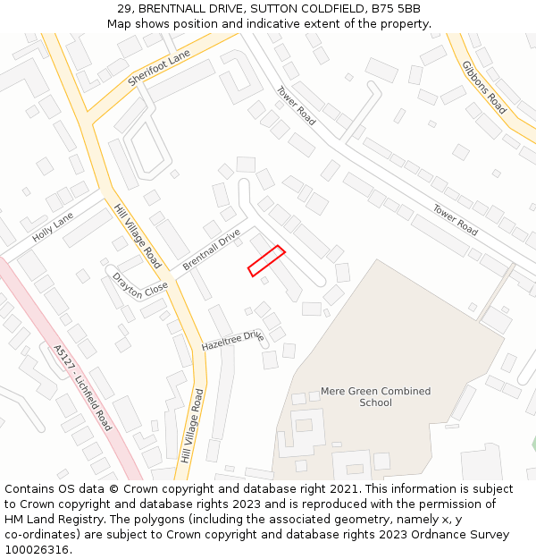 29, BRENTNALL DRIVE, SUTTON COLDFIELD, B75 5BB: Location map and indicative extent of plot