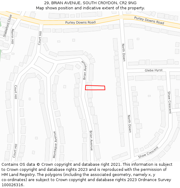 29, BRIAN AVENUE, SOUTH CROYDON, CR2 9NG: Location map and indicative extent of plot