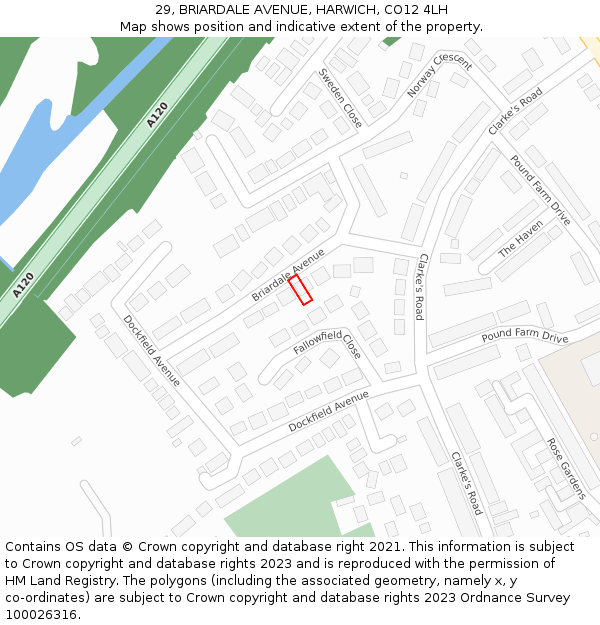 29, BRIARDALE AVENUE, HARWICH, CO12 4LH: Location map and indicative extent of plot