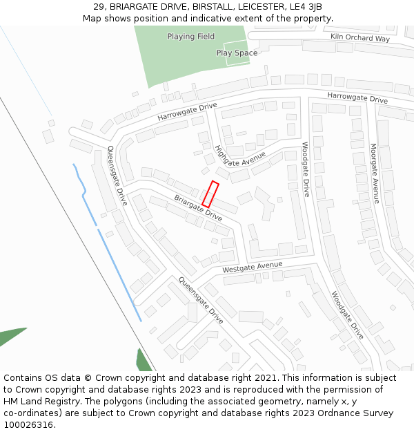 29, BRIARGATE DRIVE, BIRSTALL, LEICESTER, LE4 3JB: Location map and indicative extent of plot