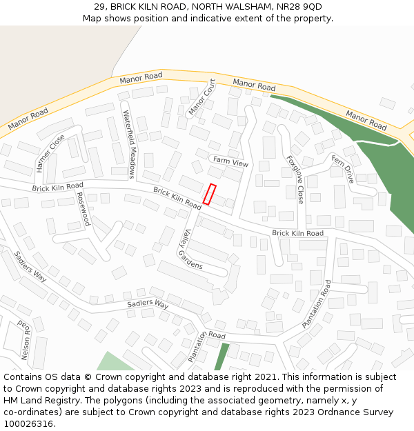 29, BRICK KILN ROAD, NORTH WALSHAM, NR28 9QD: Location map and indicative extent of plot