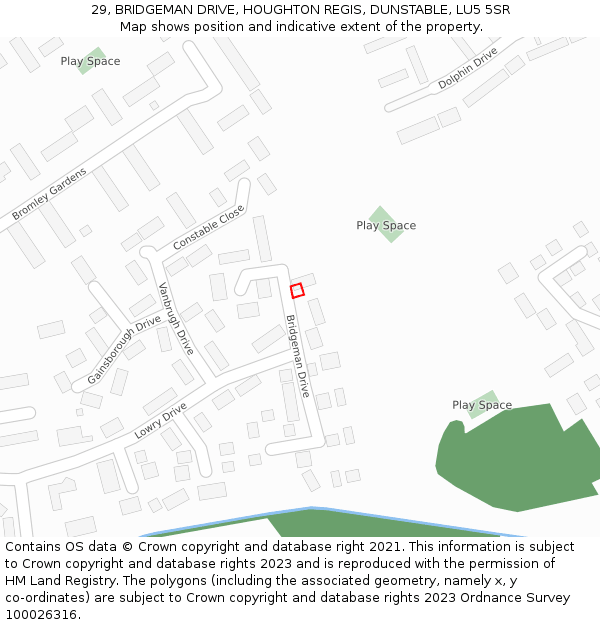 29, BRIDGEMAN DRIVE, HOUGHTON REGIS, DUNSTABLE, LU5 5SR: Location map and indicative extent of plot