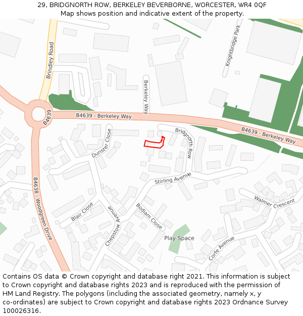 29, BRIDGNORTH ROW, BERKELEY BEVERBORNE, WORCESTER, WR4 0QF: Location map and indicative extent of plot