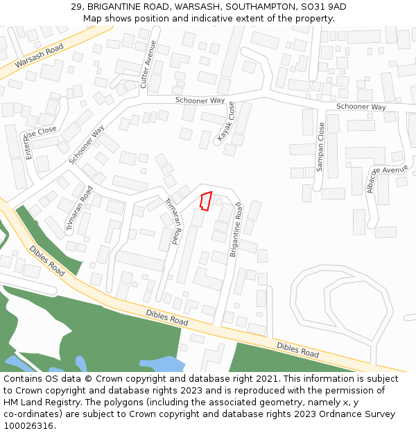 29, BRIGANTINE ROAD, WARSASH, SOUTHAMPTON, SO31 9AD: Location map and indicative extent of plot