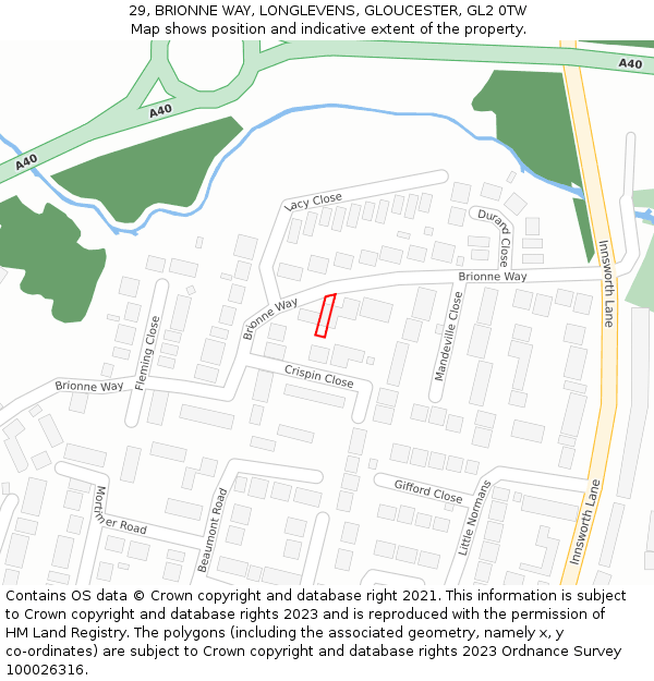29, BRIONNE WAY, LONGLEVENS, GLOUCESTER, GL2 0TW: Location map and indicative extent of plot