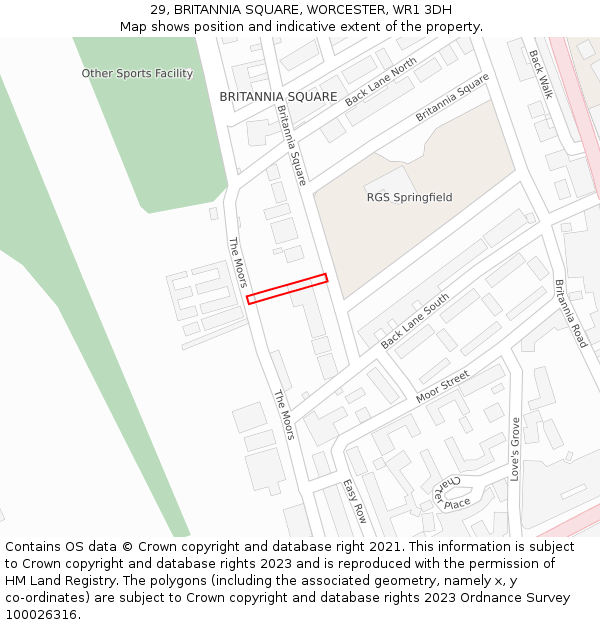 29, BRITANNIA SQUARE, WORCESTER, WR1 3DH: Location map and indicative extent of plot