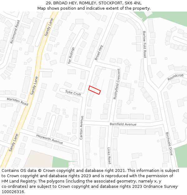 29, BROAD HEY, ROMILEY, STOCKPORT, SK6 4NL: Location map and indicative extent of plot