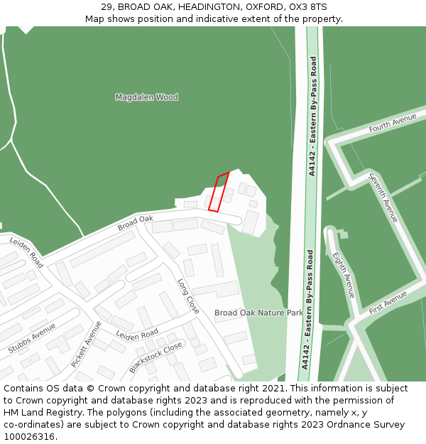 29, BROAD OAK, HEADINGTON, OXFORD, OX3 8TS: Location map and indicative extent of plot