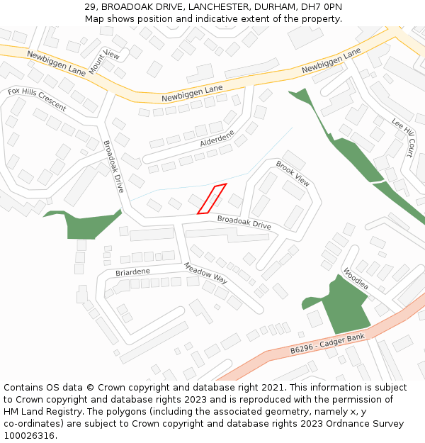 29, BROADOAK DRIVE, LANCHESTER, DURHAM, DH7 0PN: Location map and indicative extent of plot