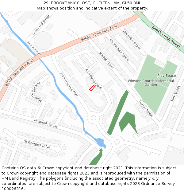 29, BROOKBANK CLOSE, CHELTENHAM, GL50 3NL: Location map and indicative extent of plot