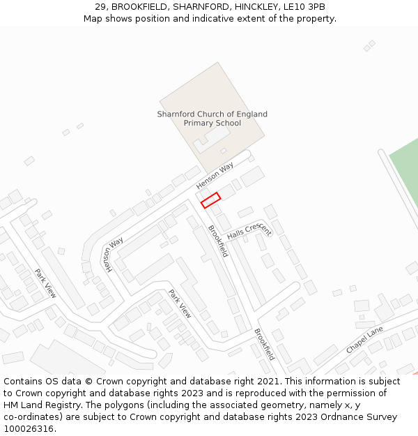 29, BROOKFIELD, SHARNFORD, HINCKLEY, LE10 3PB: Location map and indicative extent of plot