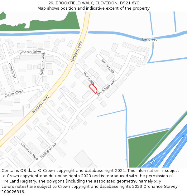 29, BROOKFIELD WALK, CLEVEDON, BS21 6YG: Location map and indicative extent of plot