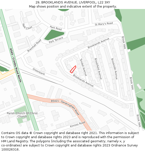 29, BROOKLANDS AVENUE, LIVERPOOL, L22 3XY: Location map and indicative extent of plot