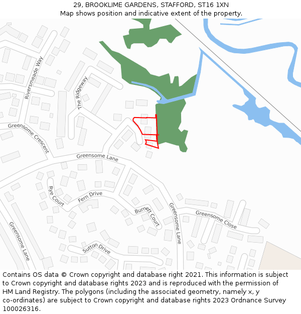 29, BROOKLIME GARDENS, STAFFORD, ST16 1XN: Location map and indicative extent of plot