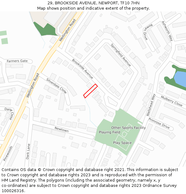 29, BROOKSIDE AVENUE, NEWPORT, TF10 7HN: Location map and indicative extent of plot