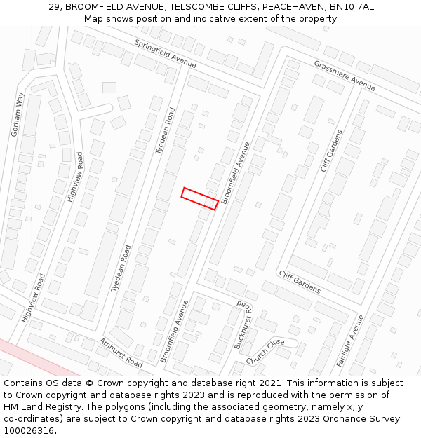 29, BROOMFIELD AVENUE, TELSCOMBE CLIFFS, PEACEHAVEN, BN10 7AL: Location map and indicative extent of plot