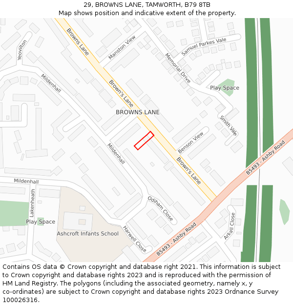 29, BROWNS LANE, TAMWORTH, B79 8TB: Location map and indicative extent of plot