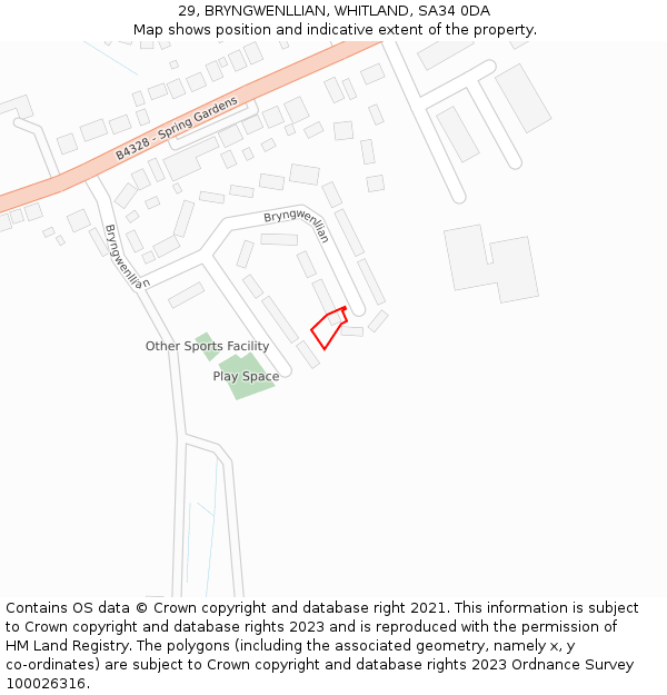29, BRYNGWENLLIAN, WHITLAND, SA34 0DA: Location map and indicative extent of plot