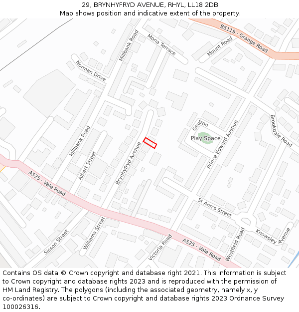 29, BRYNHYFRYD AVENUE, RHYL, LL18 2DB: Location map and indicative extent of plot