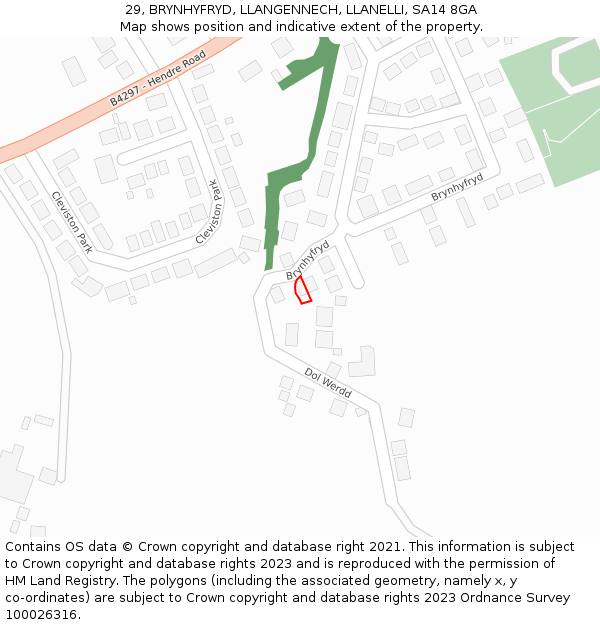 29, BRYNHYFRYD, LLANGENNECH, LLANELLI, SA14 8GA: Location map and indicative extent of plot