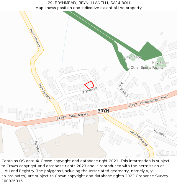 29, BRYNMEAD, BRYN, LLANELLI, SA14 8QH: Location map and indicative extent of plot