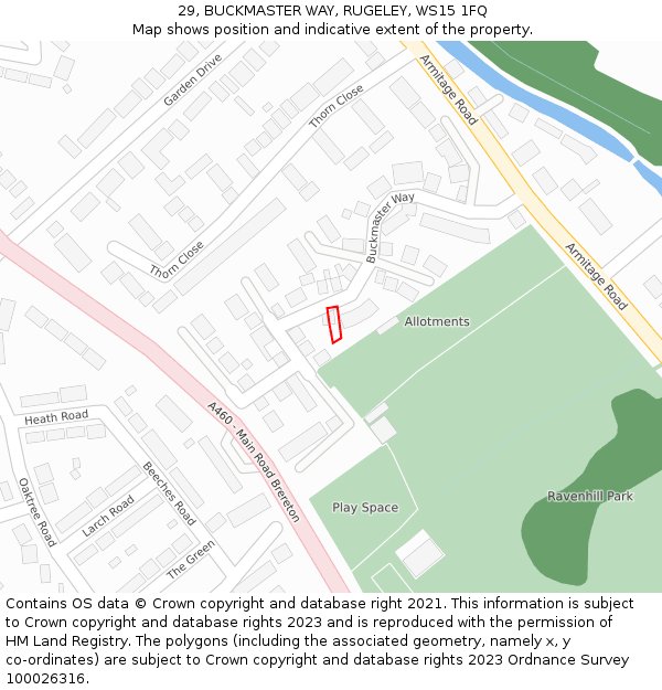 29, BUCKMASTER WAY, RUGELEY, WS15 1FQ: Location map and indicative extent of plot