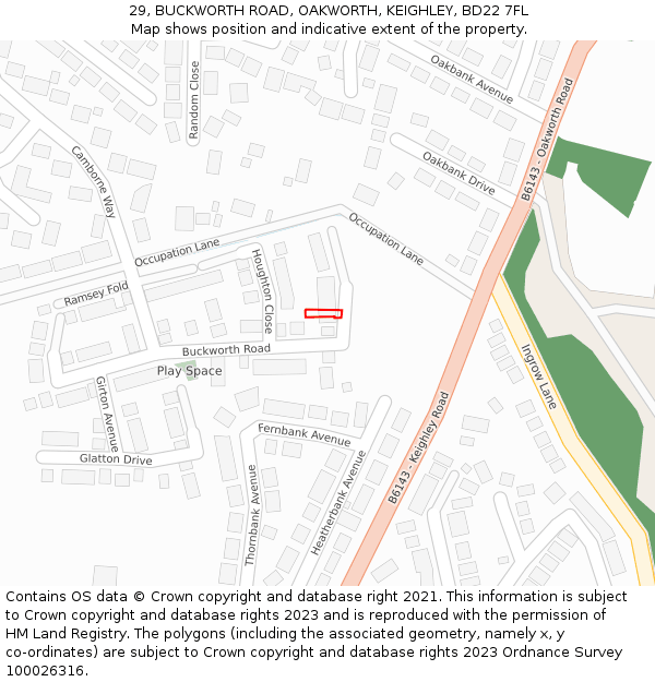 29, BUCKWORTH ROAD, OAKWORTH, KEIGHLEY, BD22 7FL: Location map and indicative extent of plot