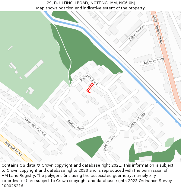 29, BULLFINCH ROAD, NOTTINGHAM, NG6 0NJ: Location map and indicative extent of plot