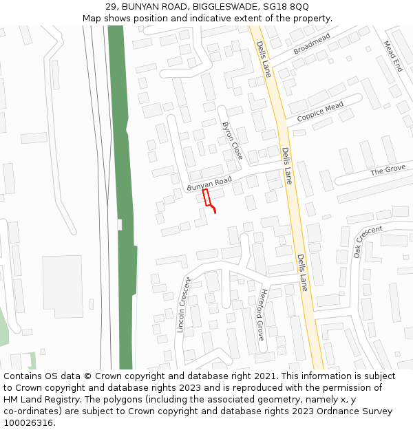 29, BUNYAN ROAD, BIGGLESWADE, SG18 8QQ: Location map and indicative extent of plot