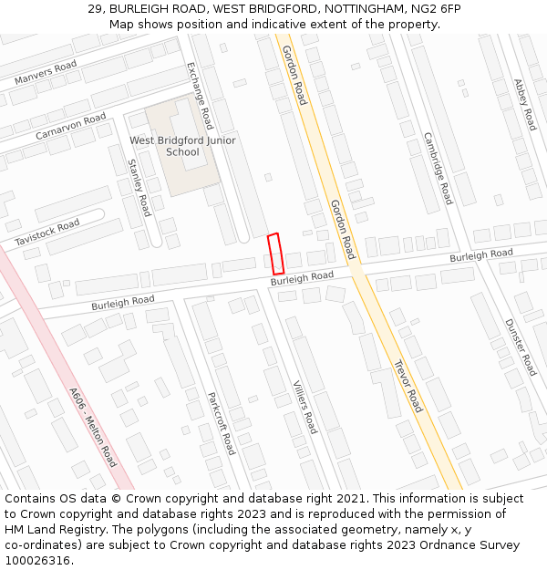 29, BURLEIGH ROAD, WEST BRIDGFORD, NOTTINGHAM, NG2 6FP: Location map and indicative extent of plot