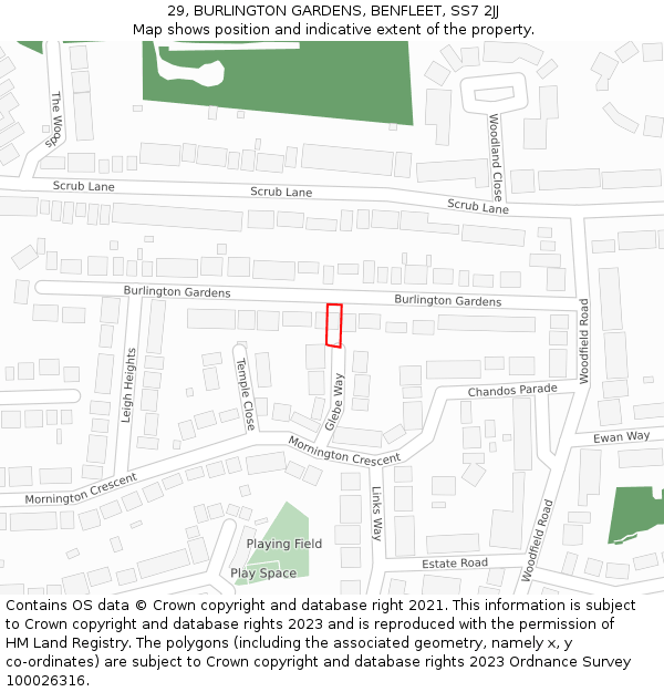 29, BURLINGTON GARDENS, BENFLEET, SS7 2JJ: Location map and indicative extent of plot