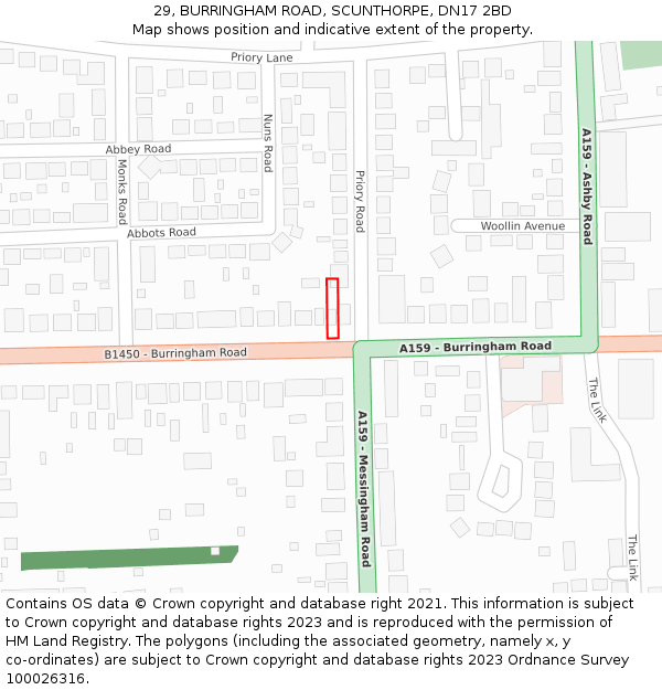 29, BURRINGHAM ROAD, SCUNTHORPE, DN17 2BD: Location map and indicative extent of plot