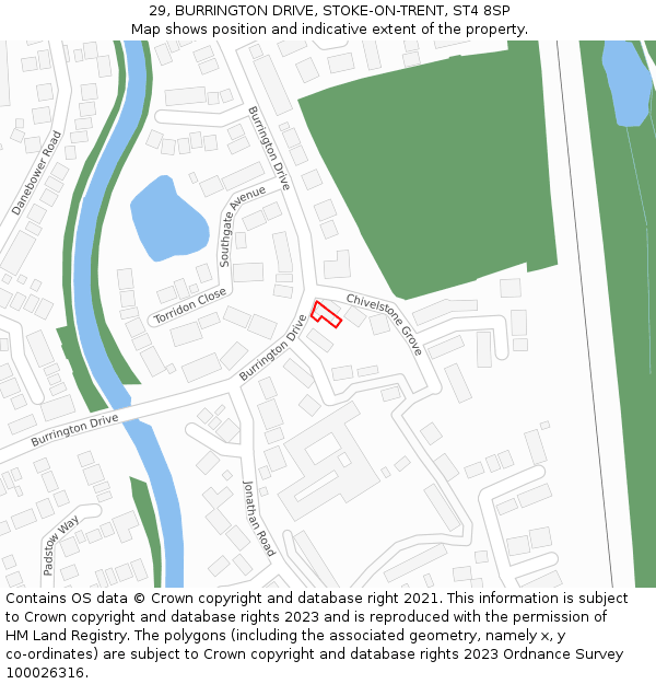 29, BURRINGTON DRIVE, STOKE-ON-TRENT, ST4 8SP: Location map and indicative extent of plot
