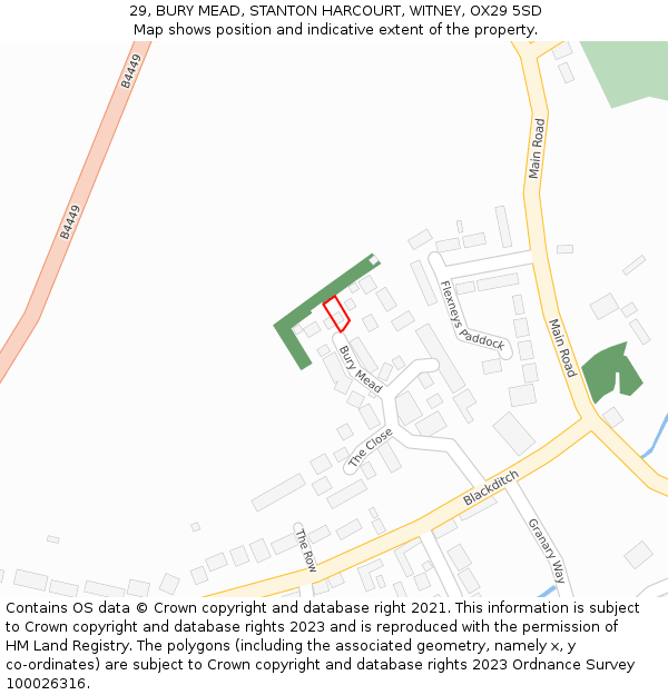 29, BURY MEAD, STANTON HARCOURT, WITNEY, OX29 5SD: Location map and indicative extent of plot