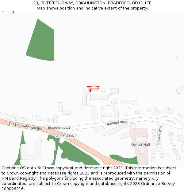 29, BUTTERCUP WAY, DRIGHLINGTON, BRADFORD, BD11 1EE: Location map and indicative extent of plot