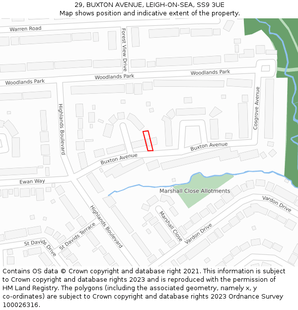 29, BUXTON AVENUE, LEIGH-ON-SEA, SS9 3UE: Location map and indicative extent of plot