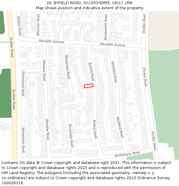 29, BYFIELD ROAD, SCUNTHORPE, DN17 1RW: Location map and indicative extent of plot