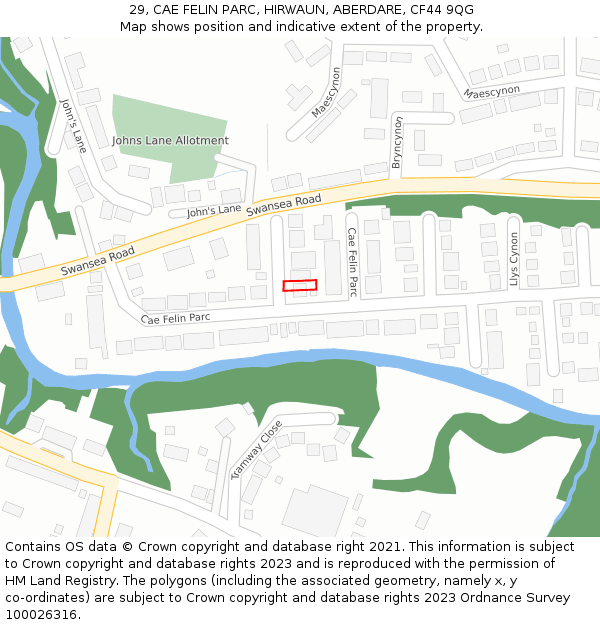 29, CAE FELIN PARC, HIRWAUN, ABERDARE, CF44 9QG: Location map and indicative extent of plot