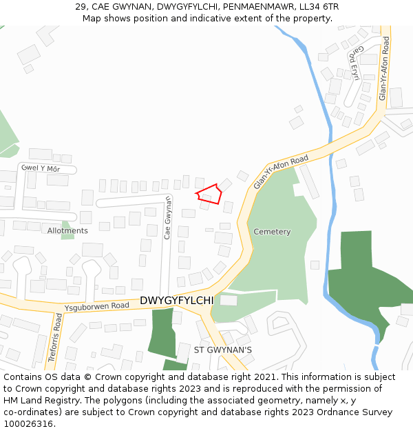 29, CAE GWYNAN, DWYGYFYLCHI, PENMAENMAWR, LL34 6TR: Location map and indicative extent of plot