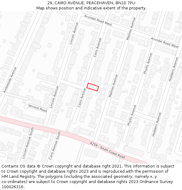 29, CAIRO AVENUE, PEACEHAVEN, BN10 7PU: Location map and indicative extent of plot