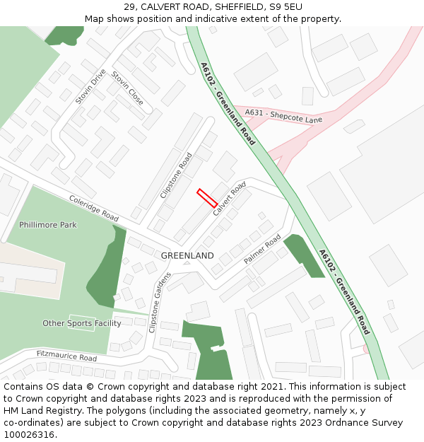 29, CALVERT ROAD, SHEFFIELD, S9 5EU: Location map and indicative extent of plot