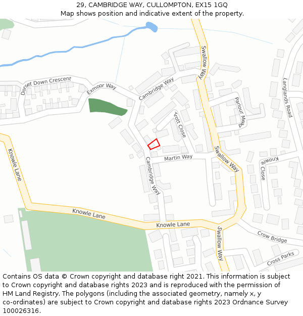 29, CAMBRIDGE WAY, CULLOMPTON, EX15 1GQ: Location map and indicative extent of plot