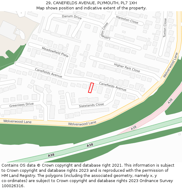 29, CANEFIELDS AVENUE, PLYMOUTH, PL7 1XH: Location map and indicative extent of plot