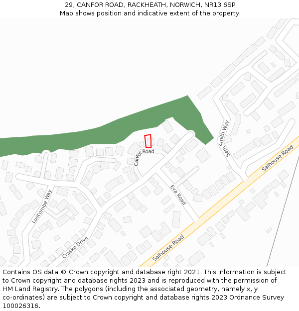 29, CANFOR ROAD, RACKHEATH, NORWICH, NR13 6SP: Location map and indicative extent of plot