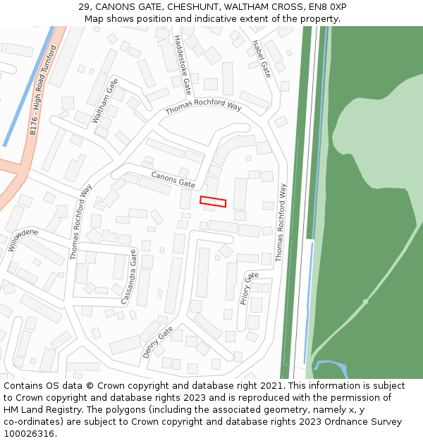 29, CANONS GATE, CHESHUNT, WALTHAM CROSS, EN8 0XP: Location map and indicative extent of plot