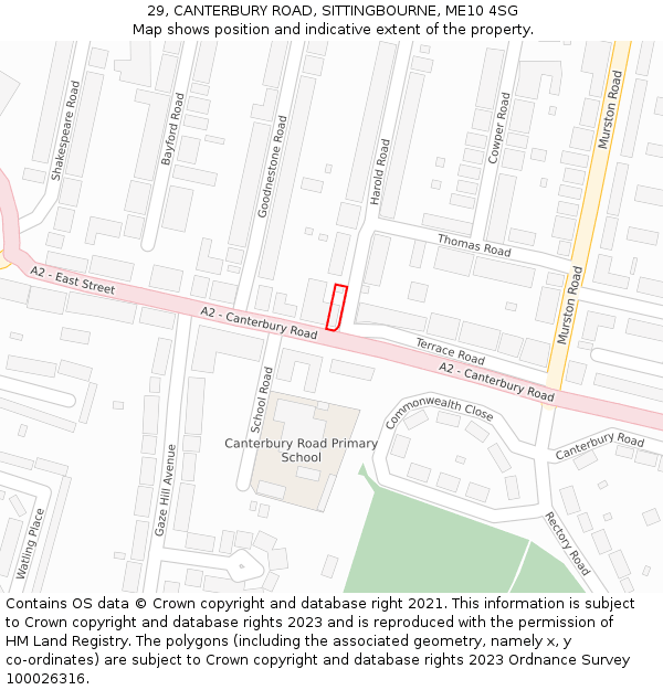 29, CANTERBURY ROAD, SITTINGBOURNE, ME10 4SG: Location map and indicative extent of plot