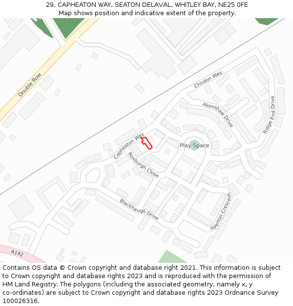 29, CAPHEATON WAY, SEATON DELAVAL, WHITLEY BAY, NE25 0FE: Location map and indicative extent of plot