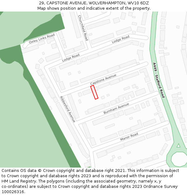 29, CAPSTONE AVENUE, WOLVERHAMPTON, WV10 6DZ: Location map and indicative extent of plot