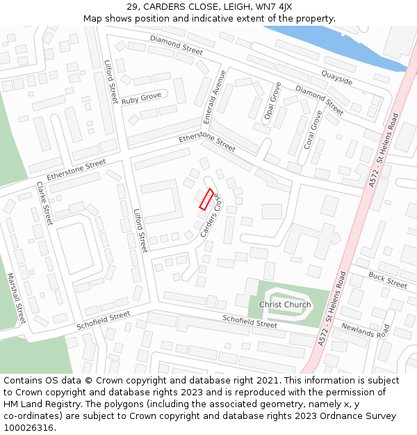 29, CARDERS CLOSE, LEIGH, WN7 4JX: Location map and indicative extent of plot