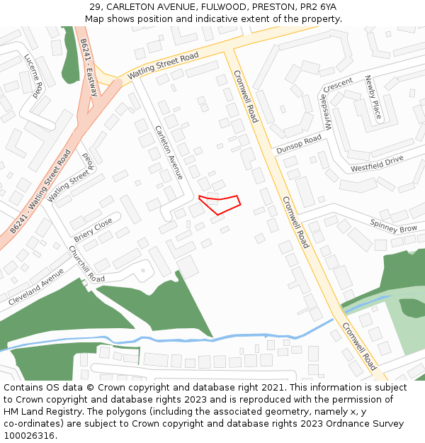 29, CARLETON AVENUE, FULWOOD, PRESTON, PR2 6YA: Location map and indicative extent of plot